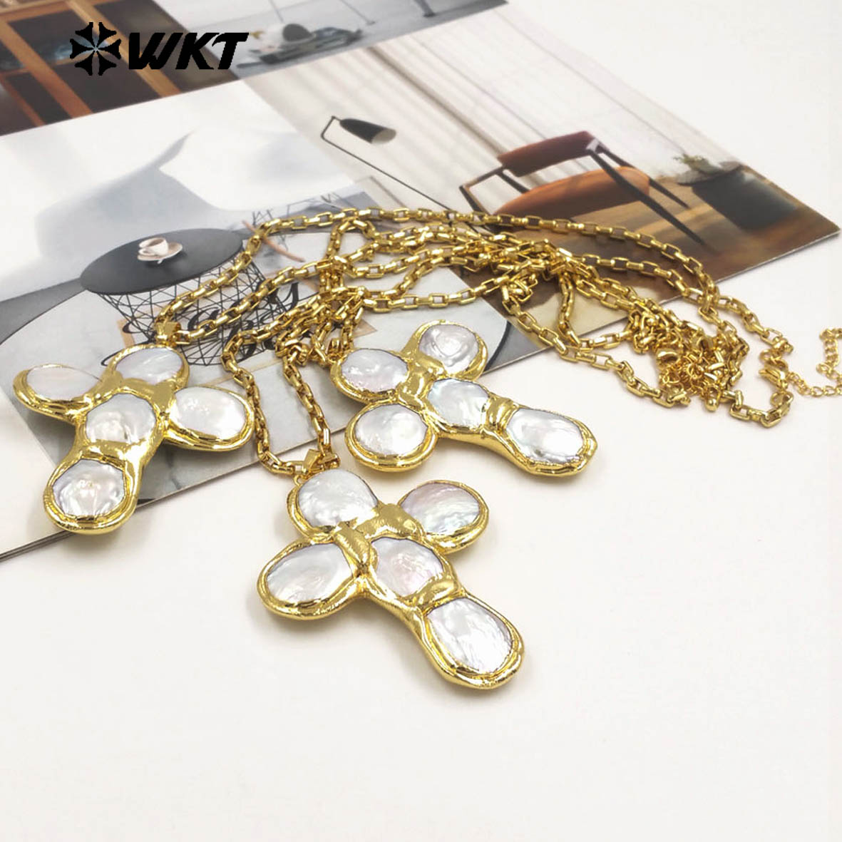 WT-JN349 Yeni Tasarım Doğal Ta - Pearl Trim Chain incelemesi ve fiyatı